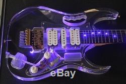 LED Light Electric Guitar Maple Acrylic Body Crystal Guitar Blue Sweet Sound
