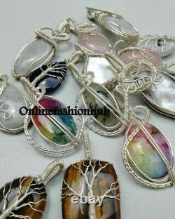 Labradorite, rose quartz, amethyst Copper Wire-Wrapped Pendant 100pcs Jewelry