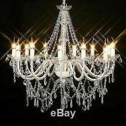 Large Crystal Chandelier 12 Arm Light French Provincial White Ivory Glass Post