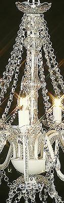 Large Crystal Chandelier 12 Arm Light French Provincial White Ivory Glass Post