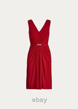 Lauren Ralph Lauren Womens 10 Crystal-Brooch Gathered Jersey Dress NWT $155