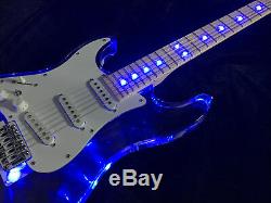 Left Hand Strat LED Light Electric Guitar Acrylic Body Crystal Guitar Blue Color