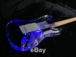 Left Hand Strat LED Light Electric Guitar Acrylic Body Crystal Guitar Blue Color