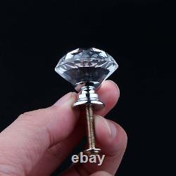 Lot Diamond Shape Crystal Glass Cabinet Knobs Drawer Kitchen Dresser Handle Pull