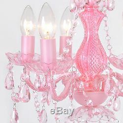 Love Pink Chandelier 5 Light Gorgeous Soft Gypsy Boho Crystals Ceiling Lamp New