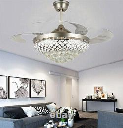 Luxury 42Crystal Chandelier Invisible Ceiling Fan Crystal LED Lights Remote