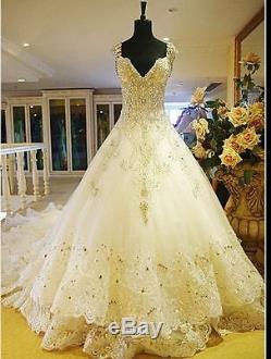 Luxury Royal Wedding Dress For Bridal Gown With Cathedral Train Shining Crystal
