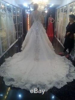 Luxury Royal Wedding Dress For Bridal Gown With Cathedral Train Shining Crystal