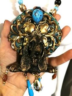 Luxury jewelry necklace vintage art nouveau deco liberty pendant woman charm dog