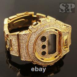 Men Iced Simulated Diamond Authentic DW6900 Gold Brass Custom G Shock Watch
