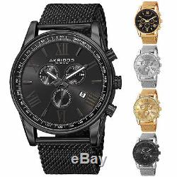 Men's Akribos XXIV AK813 Swiss Chronograph Date Stainless Steel Mesh Watch