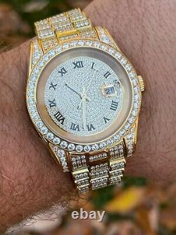 Men's Presidential Roman 14k Gold Stainless Watch Iced 15ct Bust Down Diamond