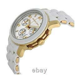 Michael Kors MK5145 Runway White Gold Silicone Chrono Women Watch Brand New