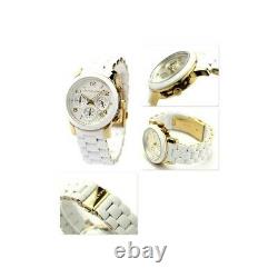 Michael Kors MK5145 Runway White Gold Silicone Chrono Women Watch Brand New