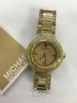 Michael Kors MK5720 Camille Crysta Pave Gold Tone Women Watch Brand New