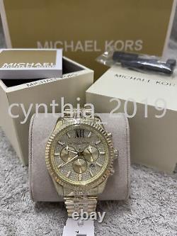 Michael Kors MK8579 Pavé Crystal Lexington Gold Bracelet Chronograph Men's Watch