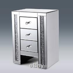Mirrored 3-Drawer Nightstand Accent Chest Cabinet Bedside Table End Side Table