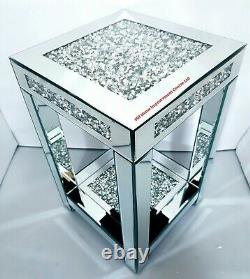 Mirrored End Table Side Sparkly Silver Diamond Crush Crystal 35x35x56cm Living