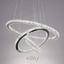 Modern 3-Ring Circle Ceiling Chandelier LED Crystal Pendant Light White HOME MY