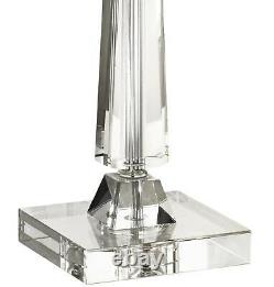 Modern Glam Table Lamp Clear Crystal Column Black Shade for Living Room Bedroom