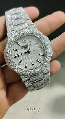 Moissanite Studded Diamond Watch, Men Iced Out 925 Sterling Silver