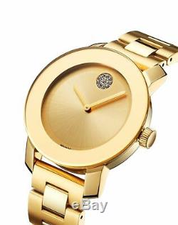 Movado Bold Crystal Swiss Gold Museum Dial Gold Ion-Plated Women's Watch 3600104