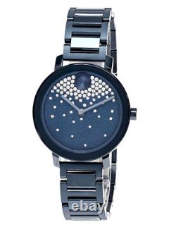 Movado Bold Evolution Crystal Accent 3600706 Blue Steel Ladies Swiss 34mm Watch