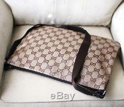 NEW Authentic GUCCI Crystal GG MESSENGER BAG LAPTOP SLING BAG Brown 278301 9643