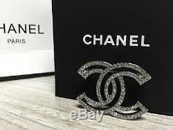NEW CC Classic Chanel brooch fully Crystal pin 18k-white-gold tone metal WithBOX