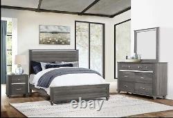 NEW Gray Queen King 4PC Contemporary Bedroom Set Rustic Furniture Bed/D/M/N