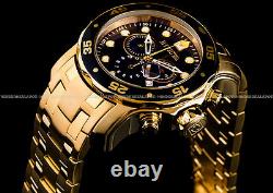 NEW Invicta Pro Diver Scuba 18K Gold Plated Black Dial Chrono S. S Bracelet Watch