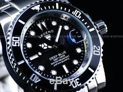 NEW Legend Mens 200m Deep Blue Diver Midnight Black Dial Miyota Quartz SS Watch