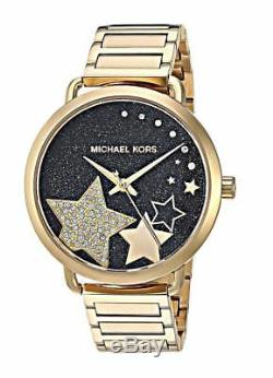 NEW MICHAEL KORS MK3794 Portia Black Crystal Pave Dial Ladies Gold Tone Watch