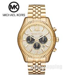 NEW Michael Kors Men's MK8494 Lexington Chronograph Crystal Pave Dial Gold-Tone