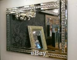 NEW Modern Art Deco Acrylic Crystal Glass Design Bevelled Mirror 120x80cm Clear