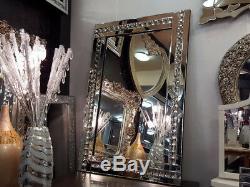 NEW Modern Art Deco Acrylic Crystal Glass Design Bevelled Mirror 120x80cm Clear