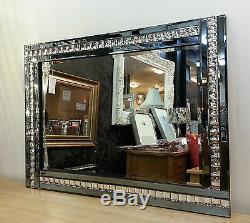 NEW Modern Art Deco Acrylic Crystal Glass Design Bevelled Mirror 120x80cm Smoked