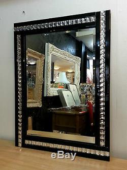 NEW Modern Art Deco Acrylic Crystal Glass Design Bevelled Mirror 60x80cm Black