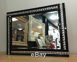NEW Modern Art Deco Acrylic Crystal Glass Design Bevelled Mirror 60x80cm Black