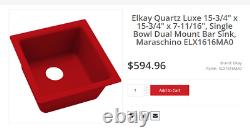 NIB Elkay ELX1616MA0 Red Bar Sink Fixture Elkay Quartz Luxe 15-3/4 15-3/4