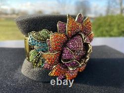 NWT HEIDI DAUS Late Bloomer Crystal Flower Bracelet Color Fuchsia