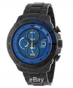 NWT Men's Citizen CA0525-50L Eco-Drive Blue Chronograph Black Titanium Watch
