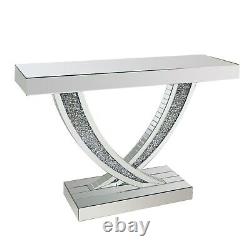 Narrow Mirrored Hall Console Table with Crushed Crystal Finish Jade Boutique