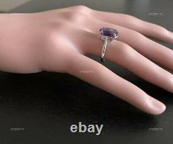 Natural Amethyst Gemstone Jewelry 14k White Gold Cocktail Ring Size 7 For Women