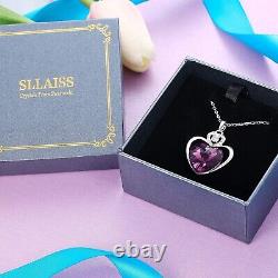 Necklace Heart Pendant Purple Silver Crystal Chain Women Gift Jewelry Amethyst