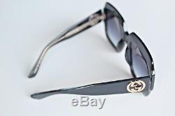 New Authentic Gucci GG 0048S 003 Black Crystal Oversize Squared Frame Sunglasses