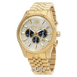 New Authentic Michael Kors Mk8494 Mens Lexington Yellow Gold Crystal Pave Watch
