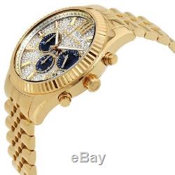 New Authentic Michael Kors Mk8494 Mens Lexington Yellow Gold Crystal Pave Watch