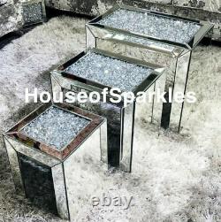 New Brand Crushed Diamond Silver Crystal Nest Of Tables Uk