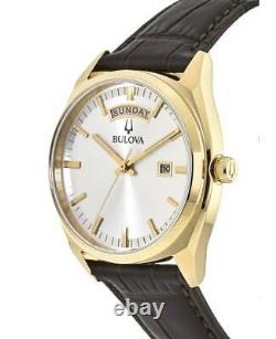 New Bulova Classic Silver Dial Brown Leather Strap Men's Watch 97C106